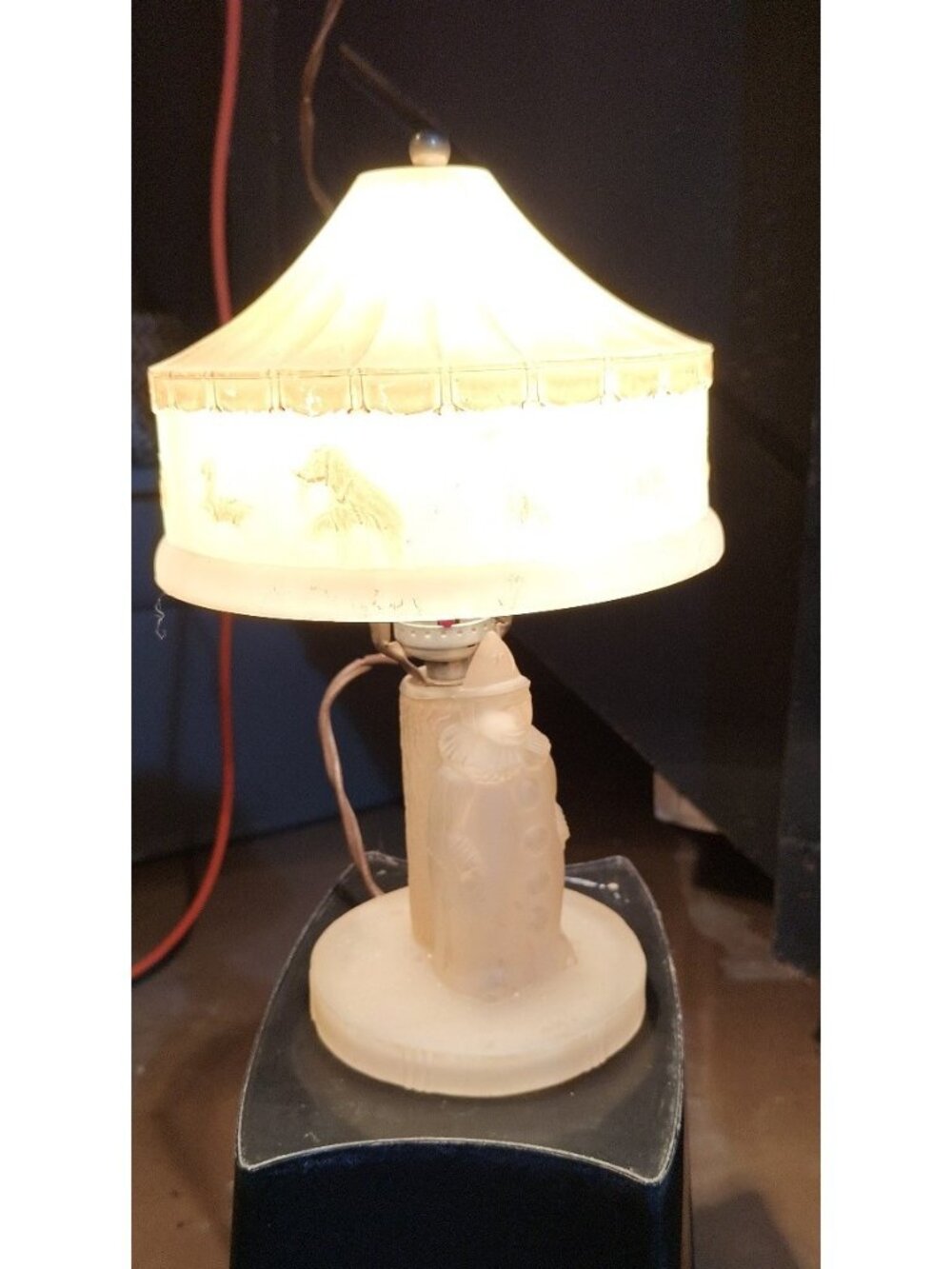 Antique Vintage 1920's Baby's Room Nursery Lamp Circus w/Clown Tent Frosted Glas